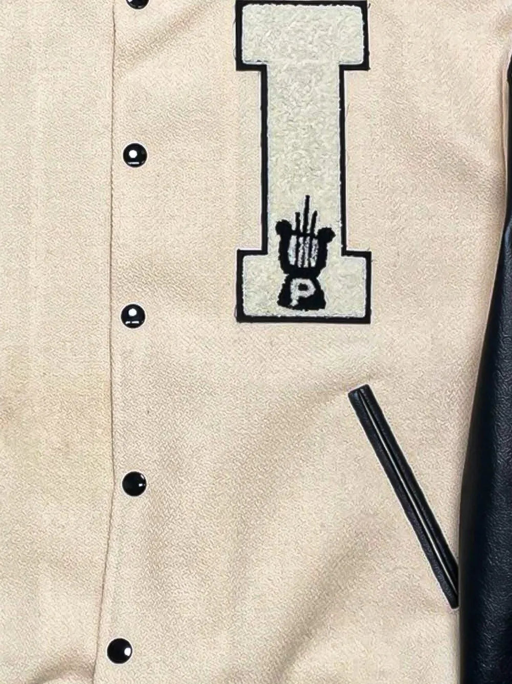 AMIRI Varsity Jacket Cream & Black Leather Sleeve Patch Jacket