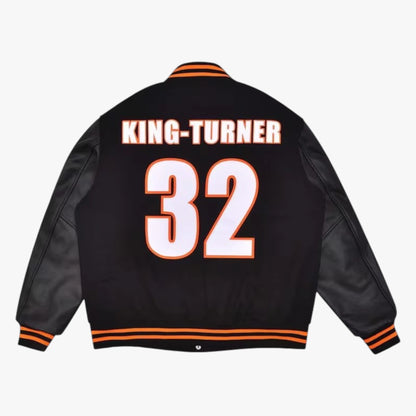 Black Football Varsity Jacket King Turner 32 Letterman Bomber