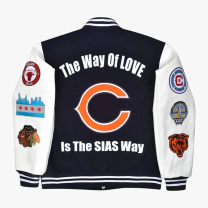Chicago 80s Club Navy & White Varsity Bomber Jacket Vintage Basketball Style