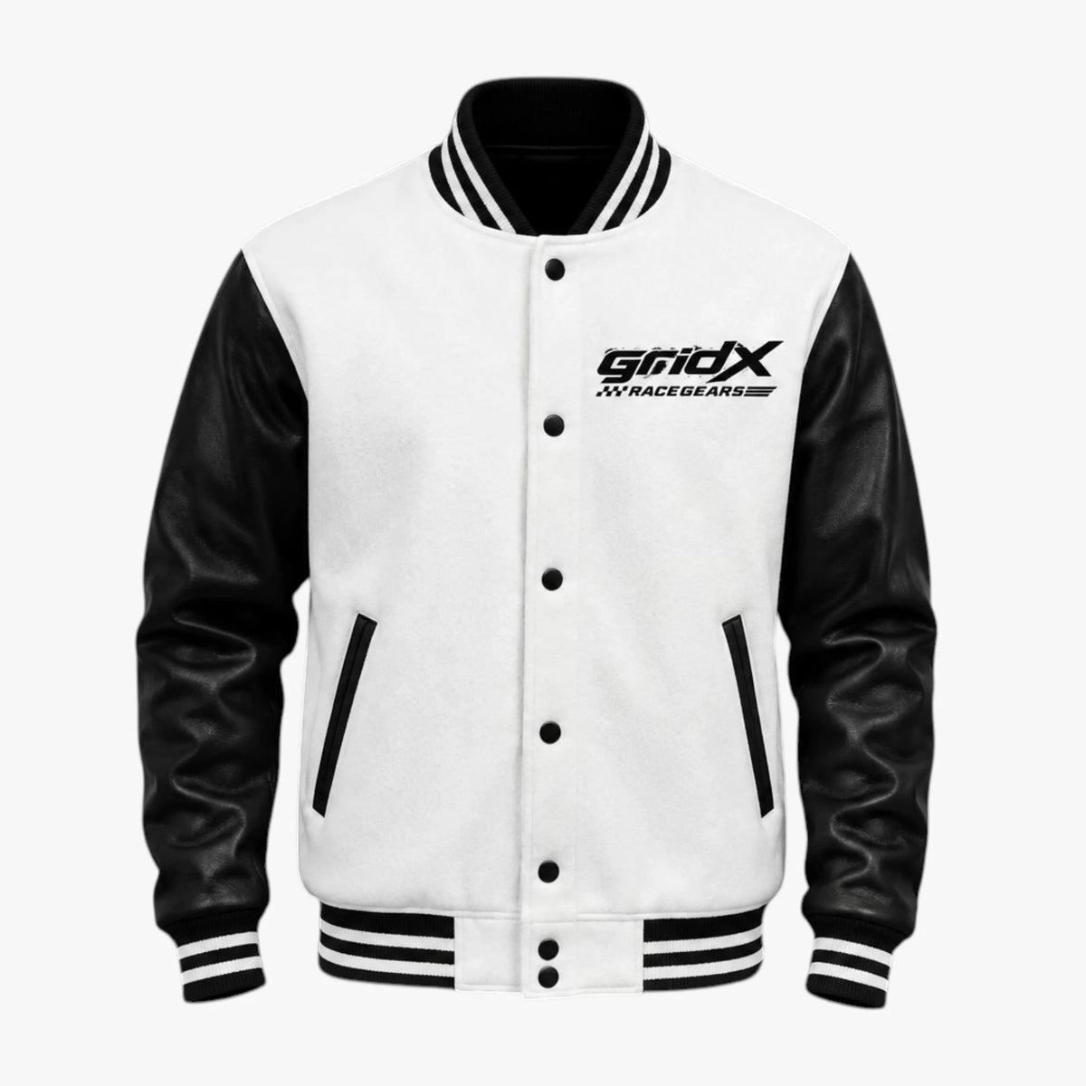 GridX Racegears Varsity Jacket Logo Embroidery - Black & White