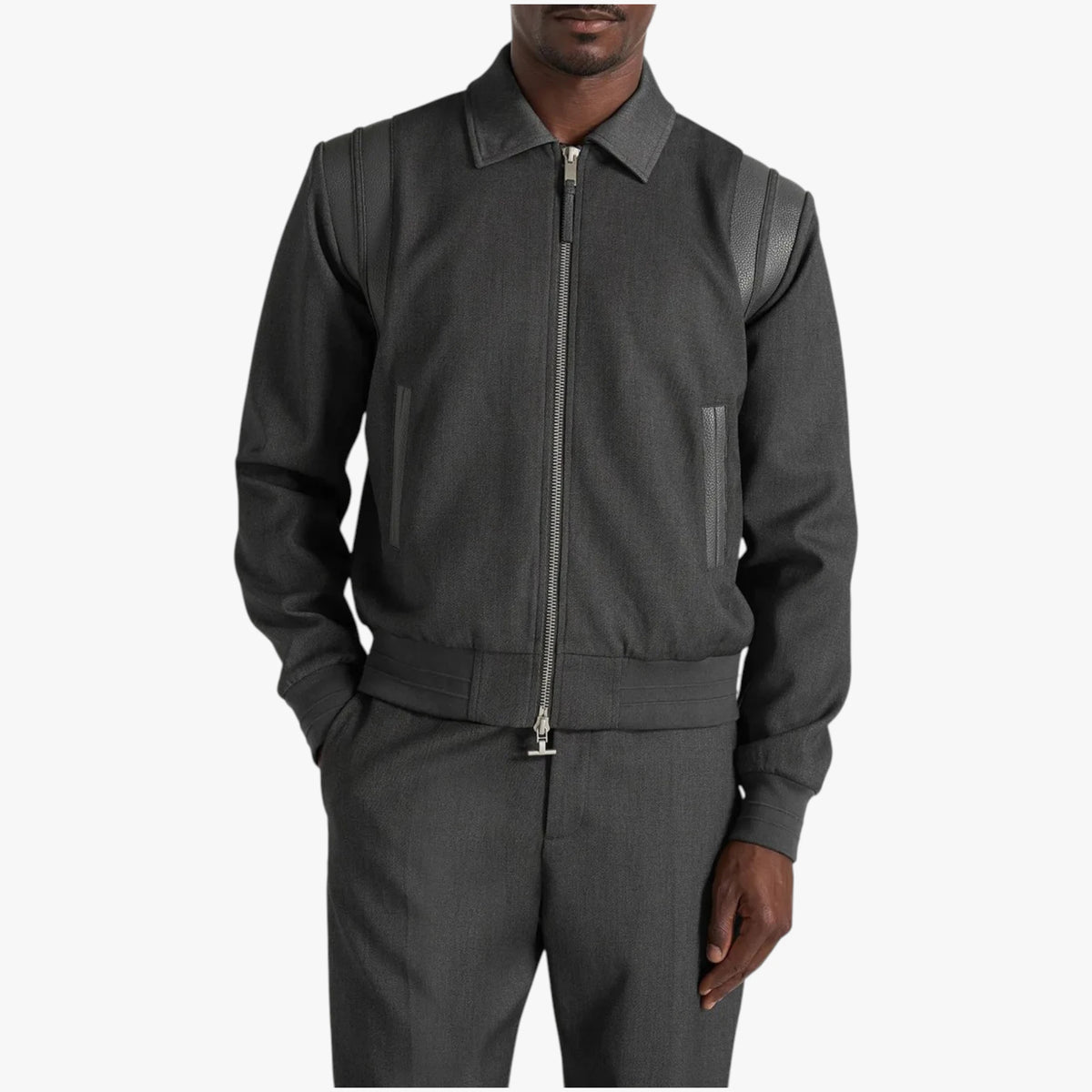 Manière De Voir Black Zip-Up Varsity Jacket Contrast Panel Jacket