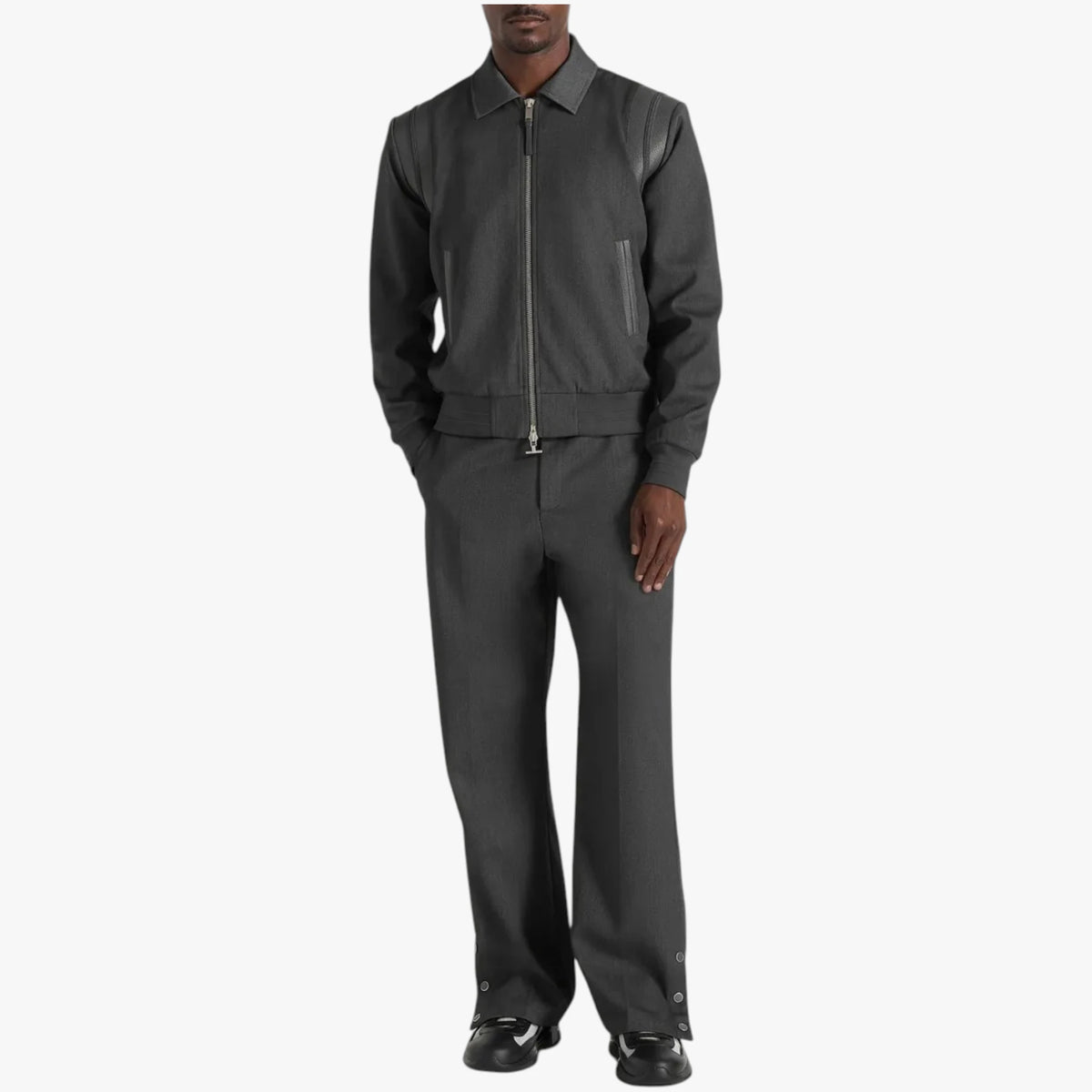 Manière De Voir Black Zip-Up Varsity Jacket Contrast Panel Jacket