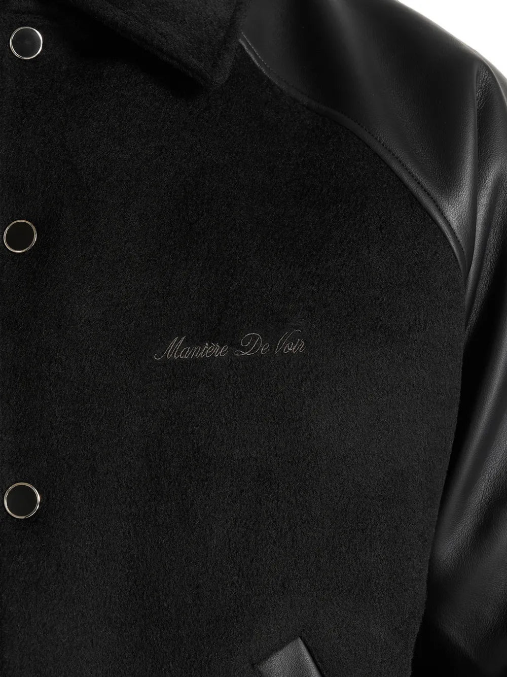 Manière De Voir Olivier Black Wool & Leather Raglan Varsity Jacket