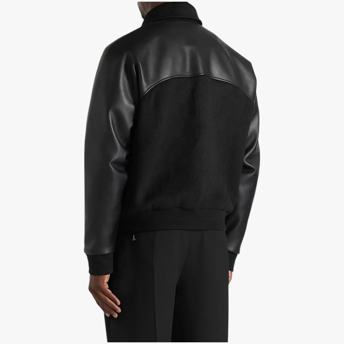 Manière De Voir Olivier Black Wool & Leather Raglan Varsity Jacket