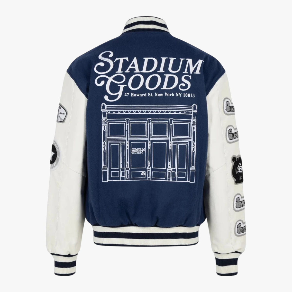 Stadium Goods Navy & White Varsity Jacket New York Streetwear Bomber