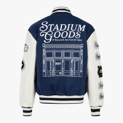 Stadium Goods Navy & White Varsity Jacket New York Streetwear Bomber