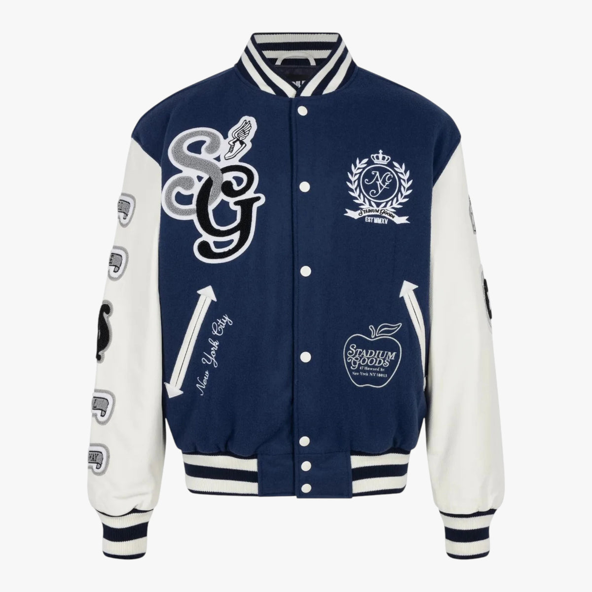 Stadium Goods Navy & White Varsity Jacket New York Streetwear Bomber