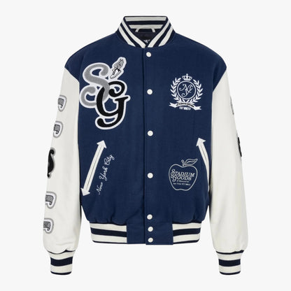 Stadium Goods Navy & White Varsity Jacket New York Streetwear Bomber