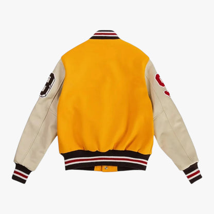 ERIC EMANUEL Yellow New York Varsity Jacket Patch Letterman Bomber