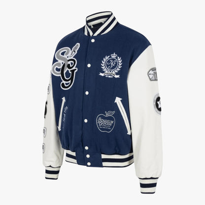 Stadium Goods Navy & White Varsity Jacket New York Streetwear Bomber