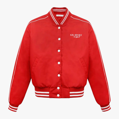 Red S.R. Sport Varsity Bomber Jacket Classic Racing Style
