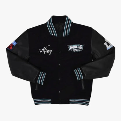 Philadelphia Eagles Black Varsity Bomber Jacket Embroidered Letterman Jacket