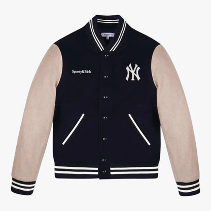 Sporty & Rich New York Varsity Bomber Jacket Navy Letterman Jacket